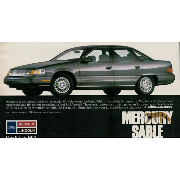 1989 Mercury Sable Sedan Vintage Print Ad, Ford Lincoln Mercury (L11) - Picture 2 of 3
